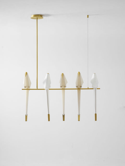 Chandelier with Origami Bird Shades and Branching Metal Frame