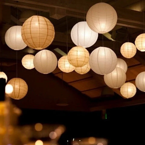 Paper Lantern Sets with Round Wire Frames and Separate LED Options