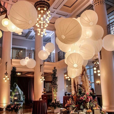 Paper Lantern Sets with Round Wire Frames and Separate LED Options