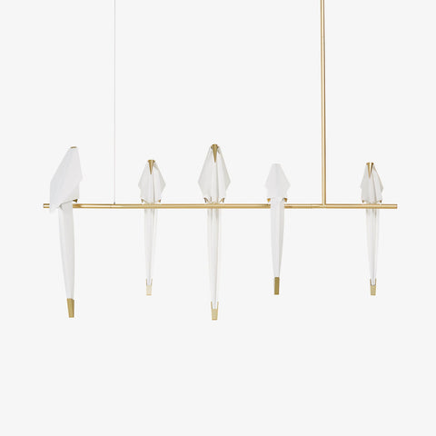 Chandelier with Origami Bird Shades and Branching Metal Frame