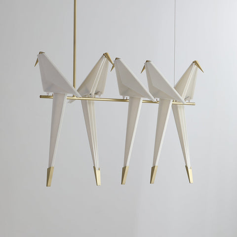 Chandelier with Origami Bird Shades and Branching Metal Frame