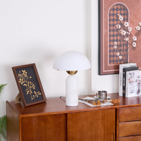 Natural Stone Table Lamp with Frosted Dome Shade