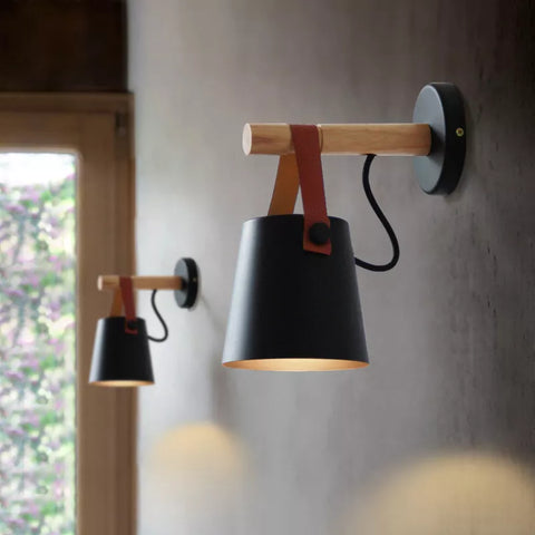 Scandinavian Wood and Metal Wall Sconce for Bedside Reading Light