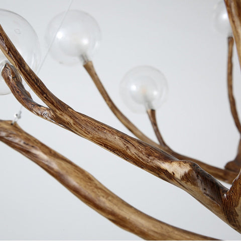 Branch Chandelier with Glass Globes for Rustic Dining and Living Rooms