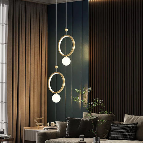 LED Ring and Globe Pendant Light for Bedside and Dining Lighting