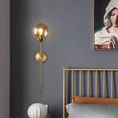 Brushed Metal and Glass Globe Wall Sconce for Modern Living Rooms