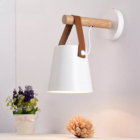 Scandinavian Wood and Metal Wall Sconce for Bedside Reading Light
