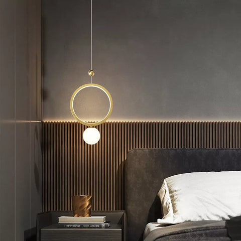 LED Ring and Globe Pendant Light for Bedside and Dining Lighting