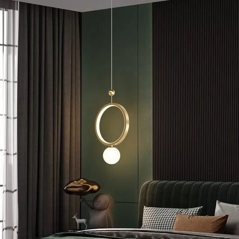 LED Ring and Globe Pendant Light for Bedside and Dining Lighting