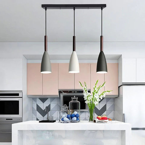 Nordic Wood and Aluminum Pendant Light for Kitchen Islands and Bedsides
