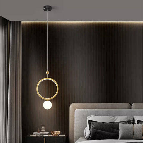 LED Ring and Globe Pendant Light for Bedside and Dining Lighting