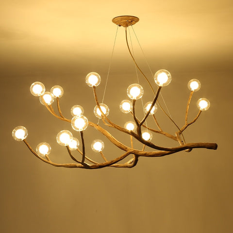 Branch Chandelier with Glass Globes for Rustic Dining and Living Rooms