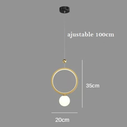 LED Ring and Globe Pendant Light for Bedside and Dining Lighting
