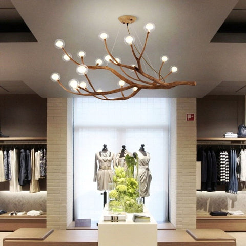 Branch Chandelier with Glass Globes for Rustic Dining and Living Rooms