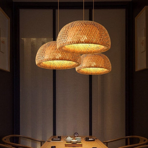 Woven Bamboo Ceiling and Pendant Light for Dining and Living Rooms