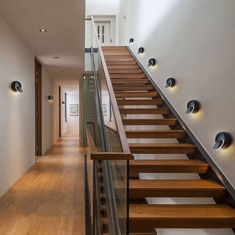 Rotating Round LED Wall Sconce for Hallway and Stair Accent Lighting