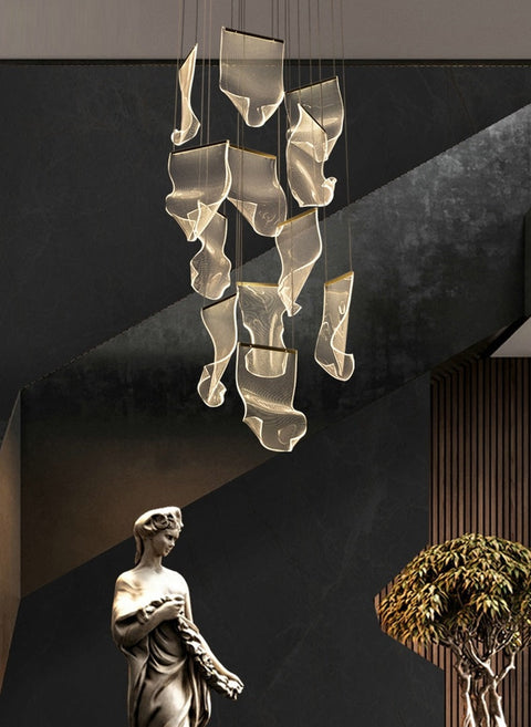 Sculptural LED Chandelier with Acrylic Panels for Living and Dining Rooms