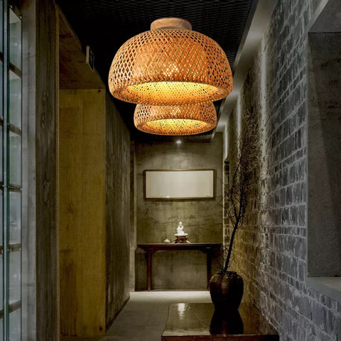 Woven Bamboo Ceiling and Pendant Light for Dining and Living Rooms