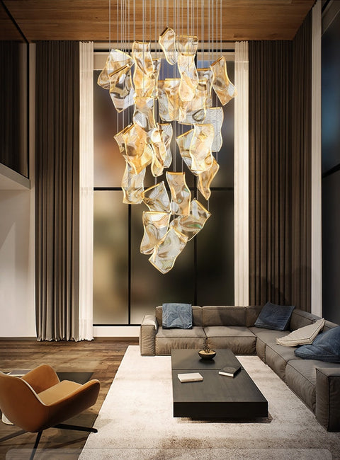 Sculptural LED Chandelier with Acrylic Panels for Living and Dining Rooms