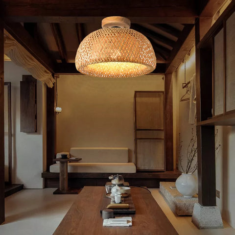 Woven Bamboo Ceiling and Pendant Light for Dining and Living Rooms