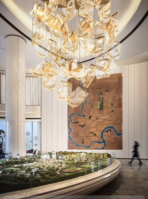 Sculptural LED Chandelier with Acrylic Panels for Living and Dining Rooms