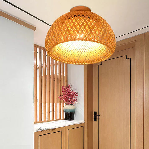 Woven Bamboo Ceiling and Pendant Light for Dining and Living Rooms