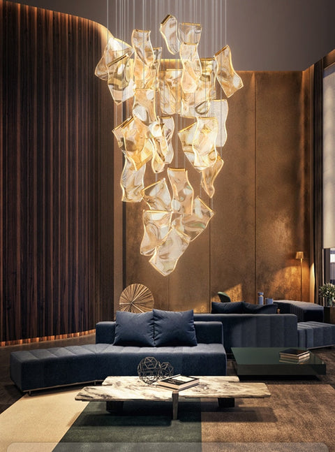 Sculptural LED Chandelier with Acrylic Panels for Living and Dining Rooms