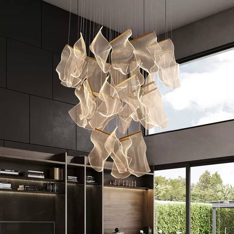 Sculptural LED Chandelier with Acrylic Panels for Living and Dining Rooms