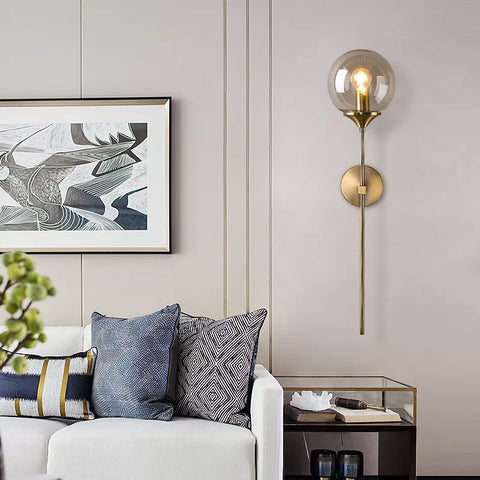 Brushed Metal and Glass Globe Wall Sconce for Modern Living Rooms