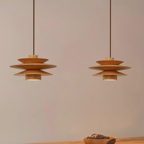 Layered Wood Pendant Light for Dining Room and Living Room Lighting