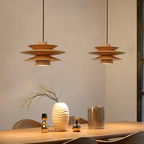 Layered Wood Pendant Light for Dining Room and Living Room Lighting