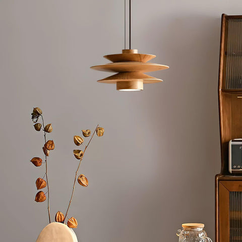 Layered Wood Pendant Light for Dining Room and Living Room Lighting