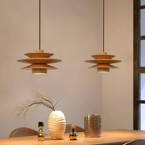 Layered Wood Pendant Light for Dining Room and Living Room Lighting