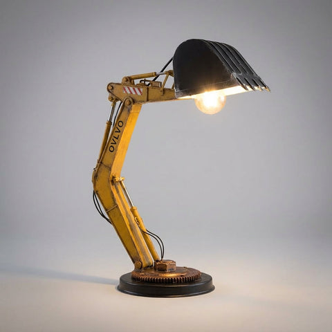Excavator Inspired LED Desk Lamp with USB Power and Industrial Style Design