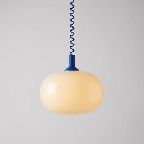 Rounded Glass Pendant Light with Adjustable Hanging Cable and Metal Fittings