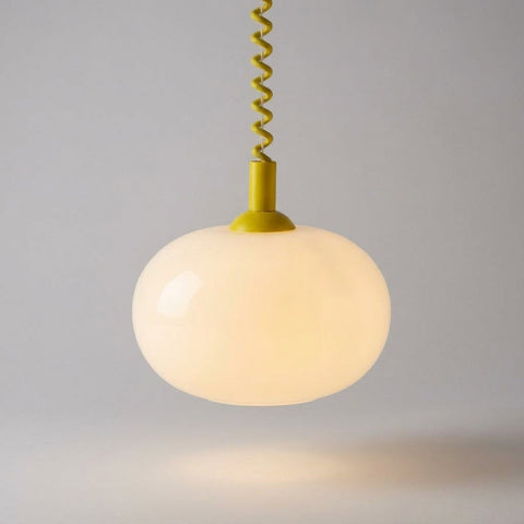 Rounded Glass Pendant Light with Adjustable Hanging Cable and Metal Fittings
