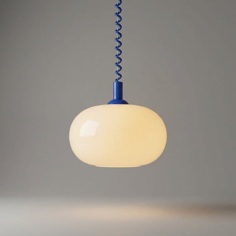 Rounded Glass Pendant Light with Adjustable Hanging Cable and Metal Fittings