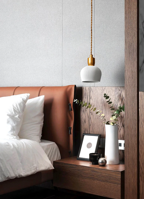 Pendant Light with Pleated Ceramic Shade and Adjustable Hanging Cord