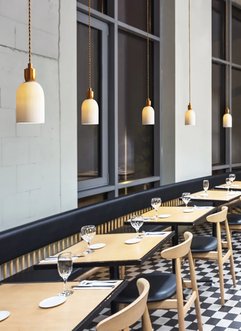 Pendant Light with Pleated Ceramic Shade and Adjustable Hanging Cord