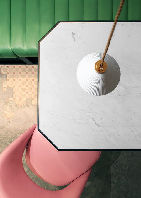 Pendant Light with Pleated Ceramic Shade and Adjustable Hanging Cord