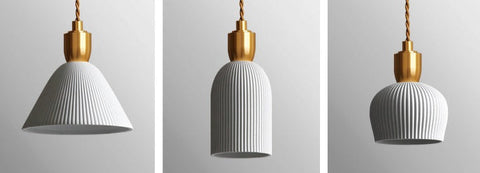 Pendant Light with Pleated Ceramic Shade and Adjustable Hanging Cord