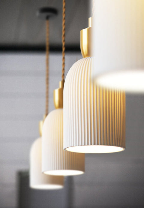 Pendant Light with Pleated Ceramic Shade and Adjustable Hanging Cord