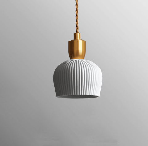 Pendant Light with Pleated Ceramic Shade and Adjustable Hanging Cord