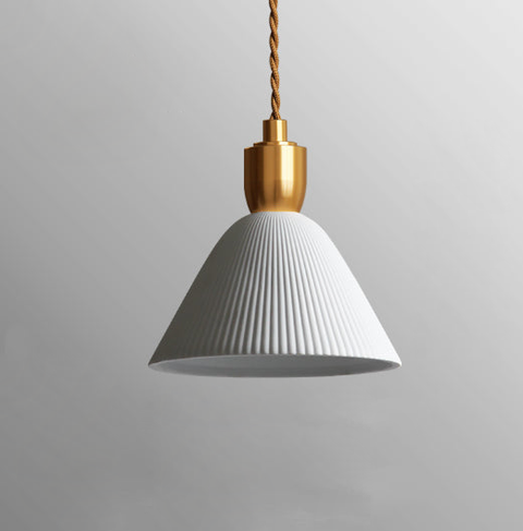 Pendant Light with Pleated Ceramic Shade and Adjustable Hanging Cord