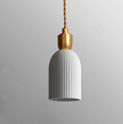 Pendant Light with Pleated Ceramic Shade and Adjustable Hanging Cord