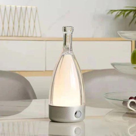 Bottle-Shaped Rechargeable LED Table Lamp with Transparent Glass-Style Shade and Colorful Base