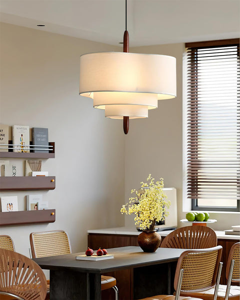 Layered Linen Drum Pendant Light for Dining and Living Room Lighting