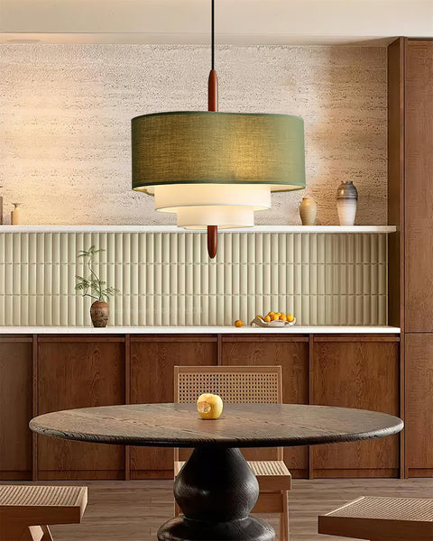 Layered Linen Drum Pendant Light for Dining and Living Room Lighting