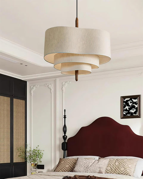 Layered Linen Drum Pendant Light for Dining and Living Room Lighting