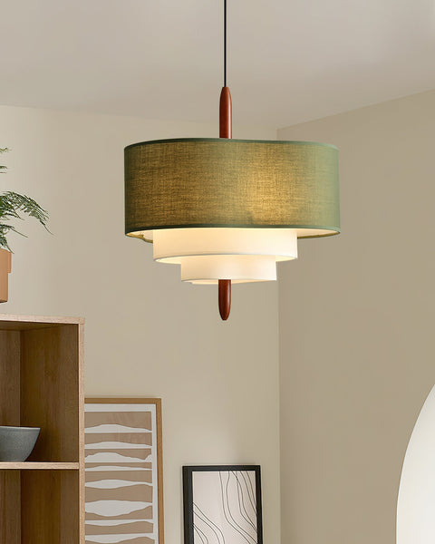 Layered Linen Drum Pendant Light for Dining and Living Room Lighting